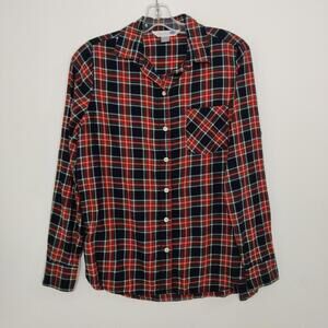 Old Navy The Classic Shirt Plaid Flannel Button Down Top Red Navy Small